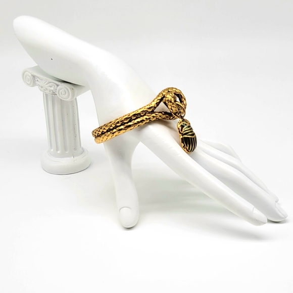 Roberto Cavalli AMAZING and RARE Gold Egyptian Scarab Charm Bangle Bracelet - Picture 8 of 15
